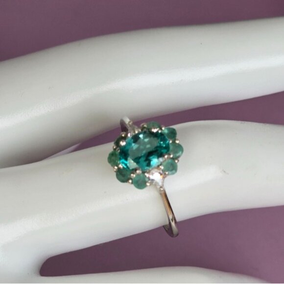 925 Sterling Silver Jewelry Set with Natural Apatite & Emerald - Picture 7 of 11